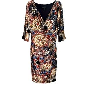 Connected Apparel Women's Size 12 Paisley Print Faux Wrap Waist midi Dress